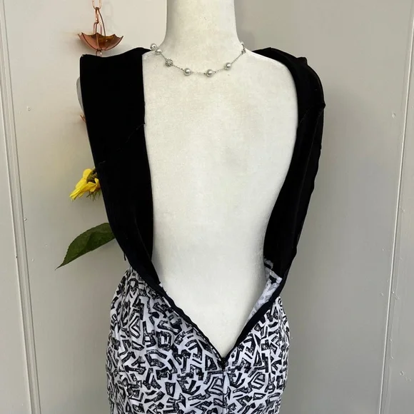 Vintage 80s Abstract Geometric Pattern Black & White Dress & Jacket Matching Set - Picture 10 of 11